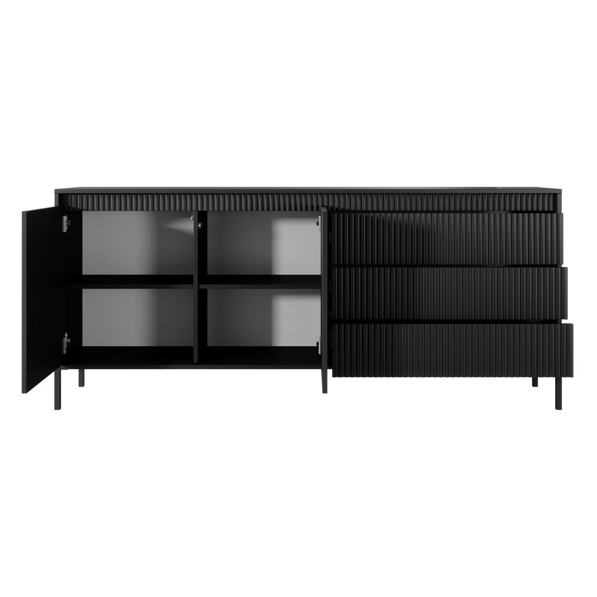 SIDEBOARD SENSATO 187/81/40 cm mit 3 Schubladen und 2 Türen Schwarz - Schwarz, Holzwerkstoff (187/81/40cm) - MASSENO
