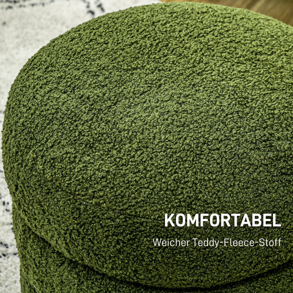 SITZHOCKER, Fußhocker, Runder Polsterhocker, Fußstütze mit Sitzkissen - Naturfarben/Grün, Holz/Textil (40/45/40cm) - HOMCOM