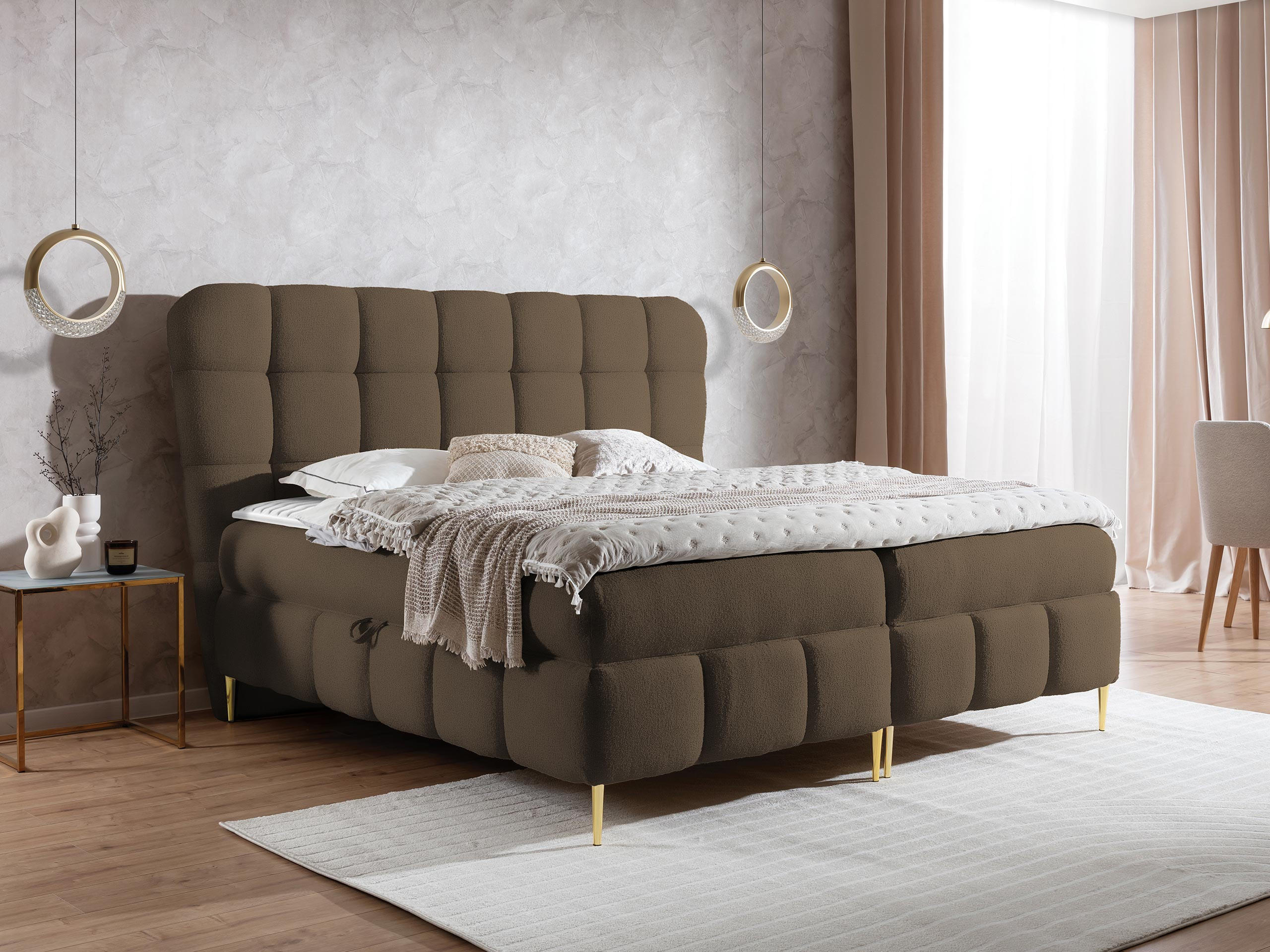 BOXBETT Lolly - Goldfarben/Braun, Holz/Textil (140/200cm) - MIRJAN24