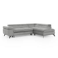ECKSOFA mit Schlaffunktion und Bettkasten Bonnie aus Hellgrau Cord-Stoff mit verstellbaren Kopfstützen und Armlehne - Ottomane rechts - Hellgrau/Schwarz, Holz/Textil (275/210cm) - S-Style Möbel
