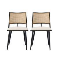 VIERFUSSSTUHL 2er-Set Esszimmerstühle, RATTAN RÜCKENLEHNE, PU-Sitz, Metallgestell, Schwarz, für Esszimmer und Wohnzimmer - Schwarz, Textil (48/47/80cm) - Rolipo