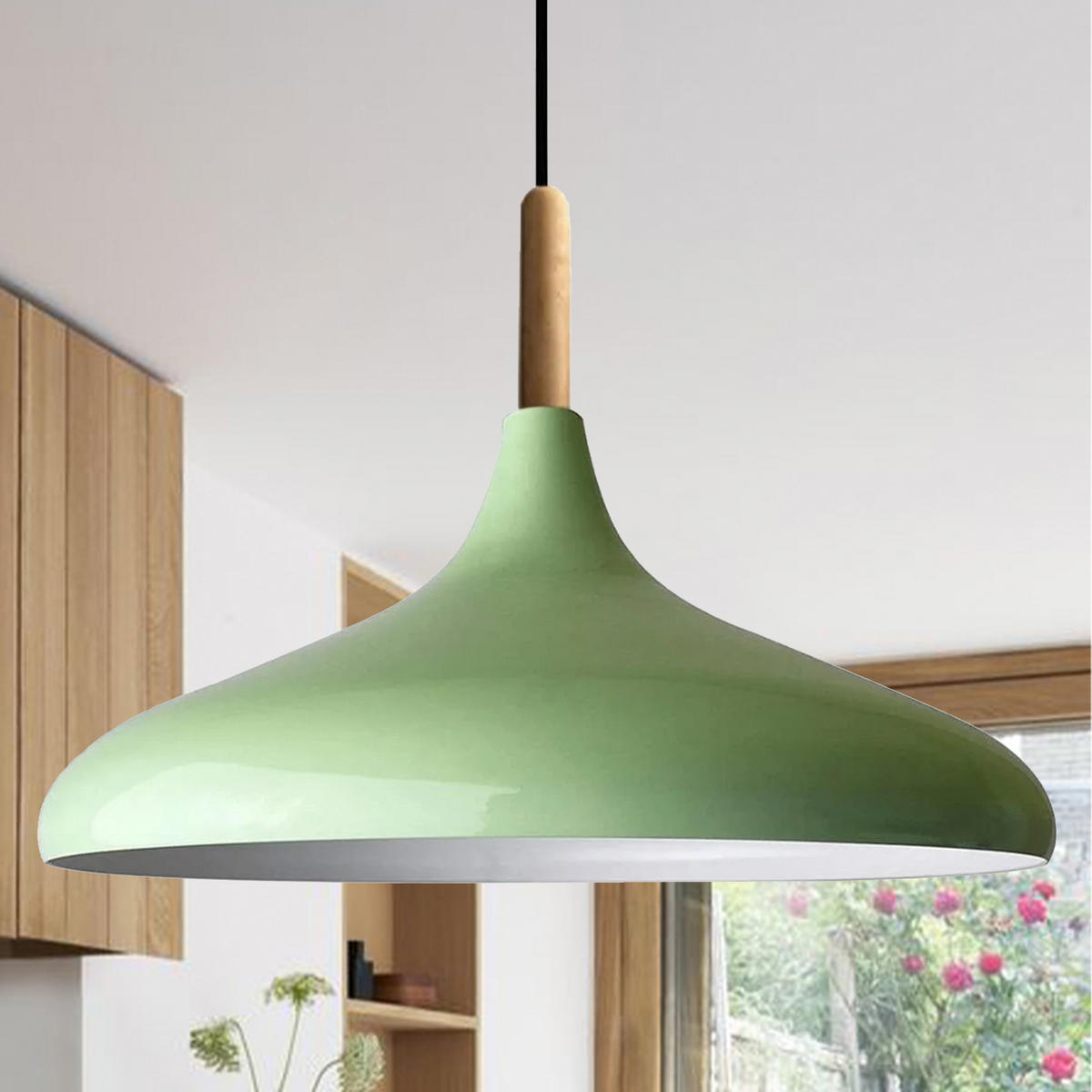 PENDELLEUCHTE Champion aus Holz 35/30 cm - Mintgrün, Metall (30/35/30cm) - Bamyum