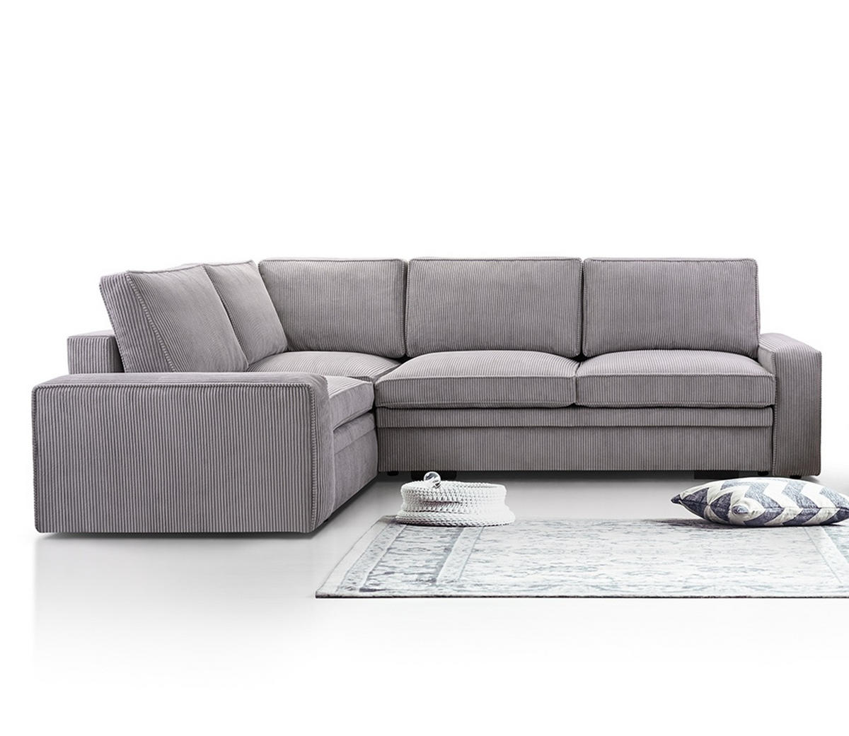 ECKSOFA L Form Treville Grau 296/196/94 cm – Links, mit Bettkasten und Schlaffunktion - Schwarz/Grau, Kunststoff/Textil (196/296cm) - AX Living