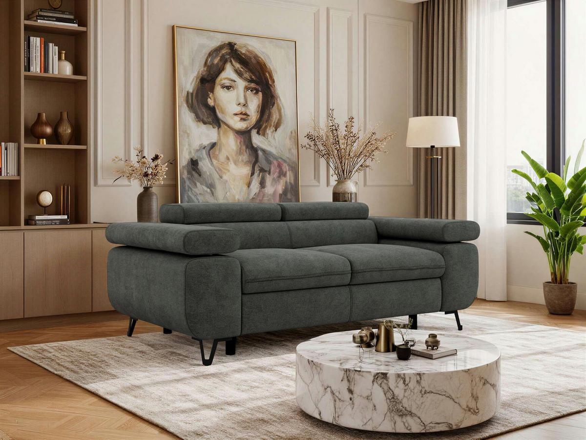 2-SITZER SOFA PETER - Dunkelgrau Stukture - Dunkelgrau/Anthrazit, Textil/Metall (200/76/99cm) - MKS