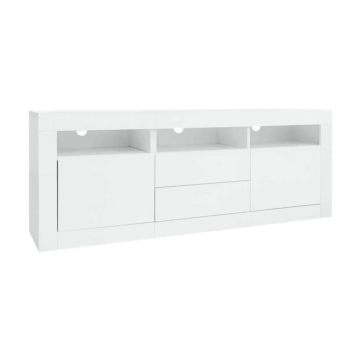 TV-SCHRANK aus Spanplatte 160x35x60 cm Weiß mit LED-Beleuchtung, App-Steuerung, Push-to-Open und Kabelmanagement - Weiß, Holzwerkstoff (160/60/35cm) - Modfu