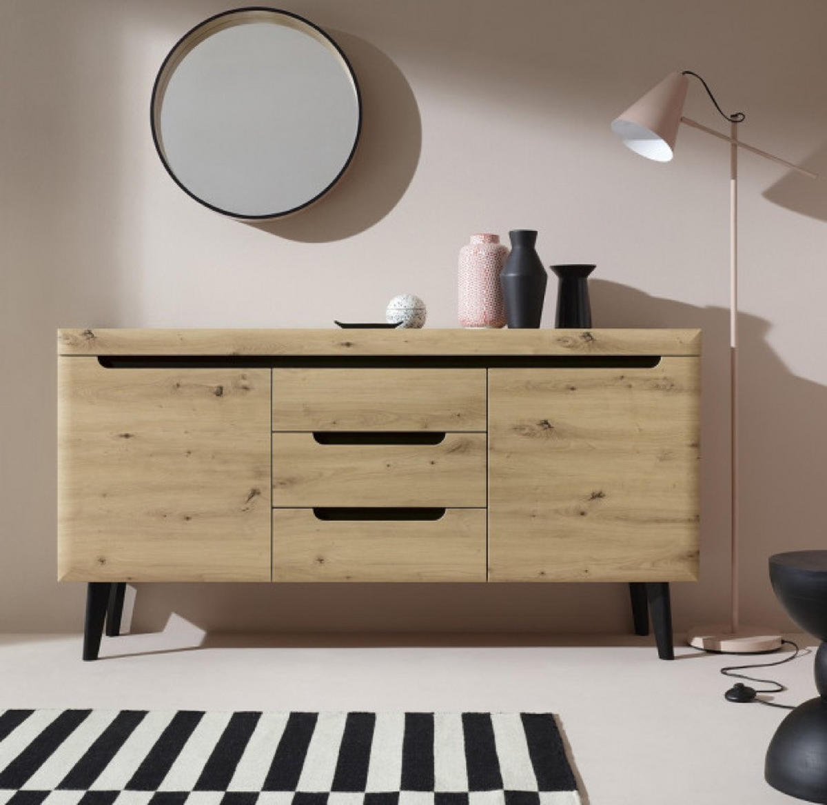 SIDEBOARD Schwarz Nordan NKSZ160 Artisan Eiche - Multicolor, Holzwerkstoff (160/83/40cm) - Sepro Meble