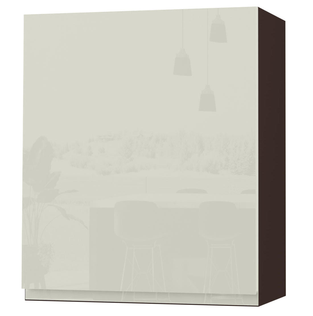 HÄNGESCHRANK Florence W2/60 Lava / RAL 1013 perlweiß HG 60 / 32,5 / 72cm - Türanschlag links - Dunkelgrau/Weiß Hochglanz, Holz/Holzwerkstoff (60/72/32.5cm) - Feldmann-Wohnen
