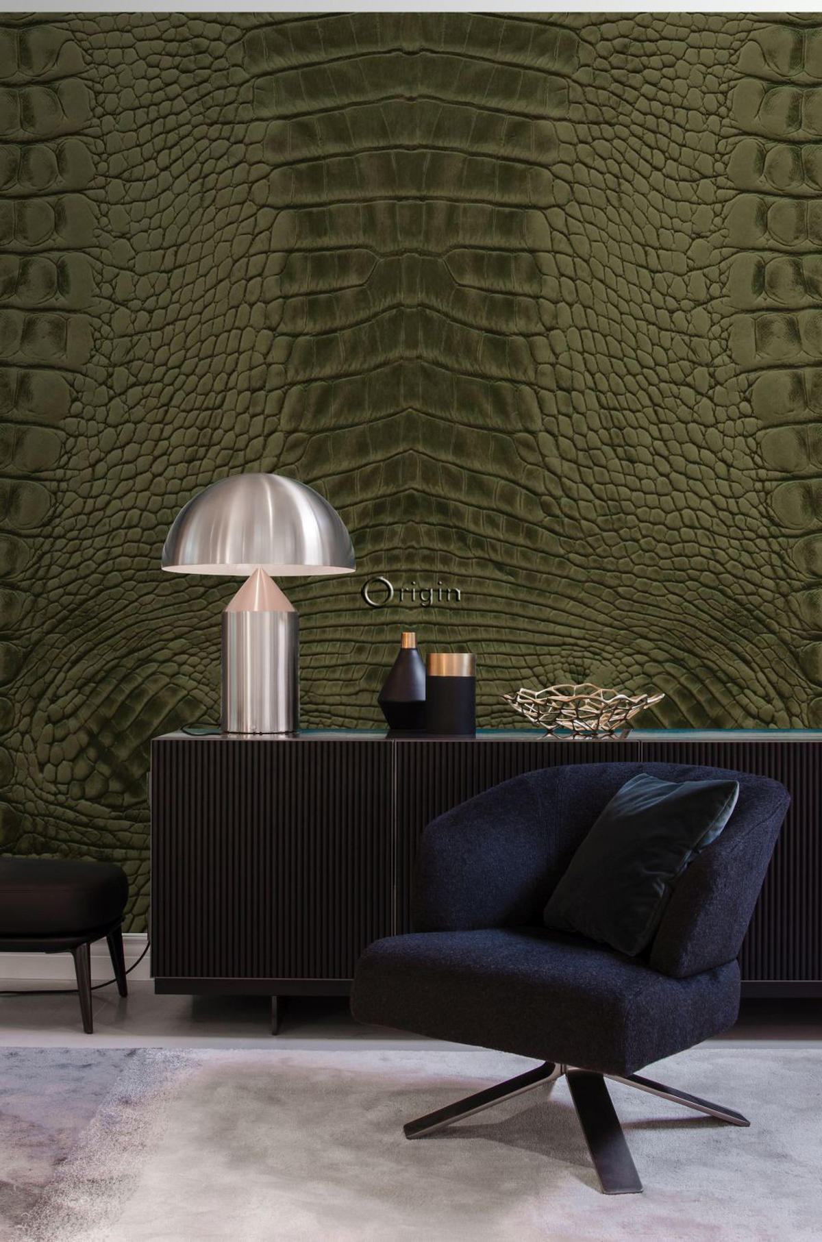 FOTOTAPETE Krokodil-Optik 300 x 279 cm - Grün, Papier (300/279cm) - Origin Wallcoverings