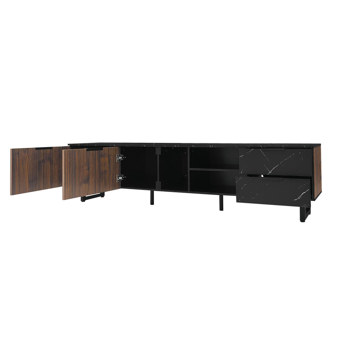 TV-RACK 200cm SchwarzHolzmaserung mit LEDBeleuchtung und AppSteuerung - Schwarz, Holz (42.49/19.99/63.5cm) - Raelunyi
