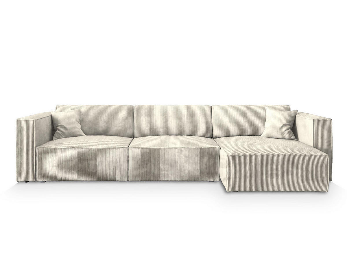 ECKSOFA TOLMO P Creme Kordstoff mit Schlaffunktion - Creme, Holz (347/148cm) - MASSENO
