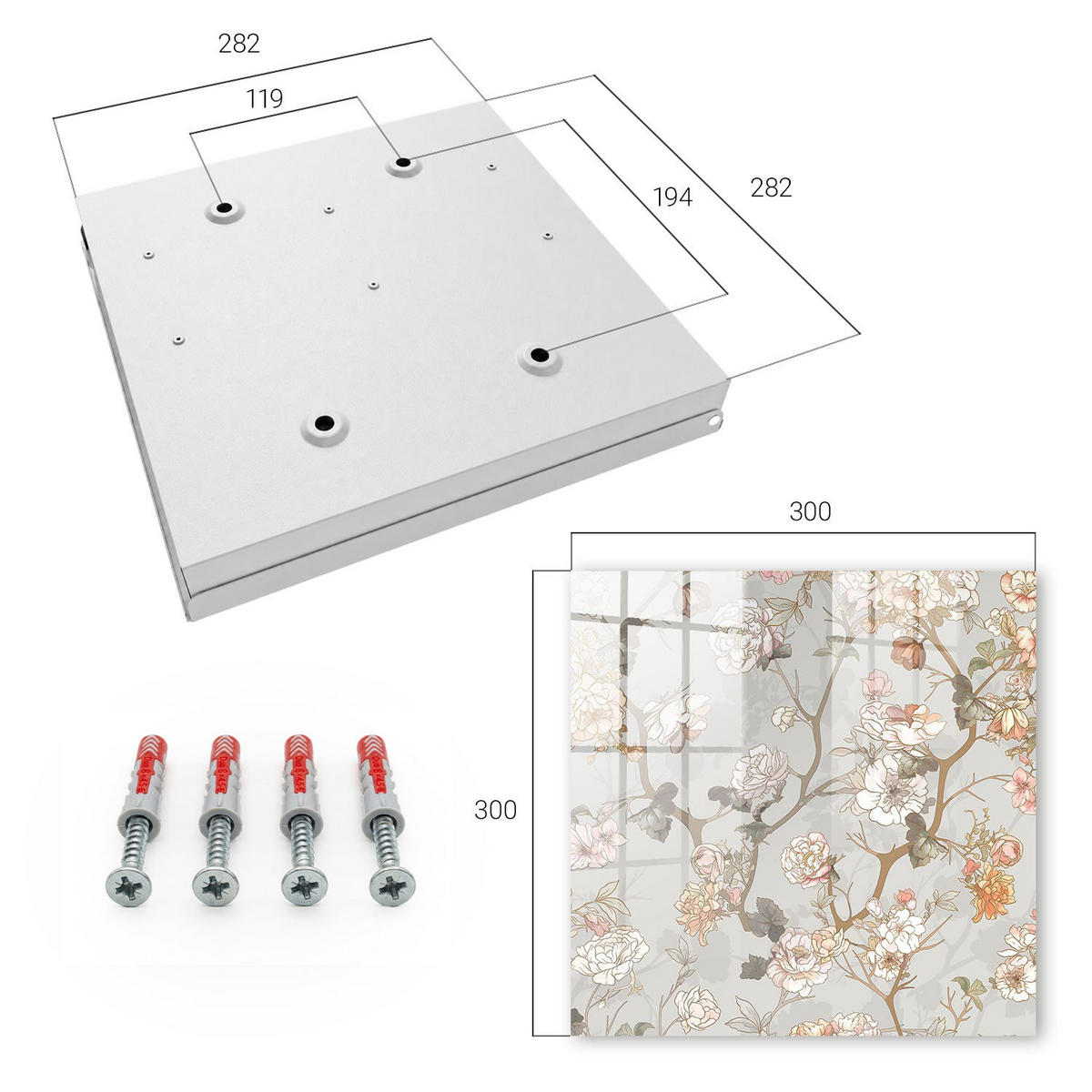 SCHLÜSSELBOX Weiß 30x30 cm – Türöffnung nach rechts - Blütenzweige - Beige, Metall (30/30/5cm) - TULUP