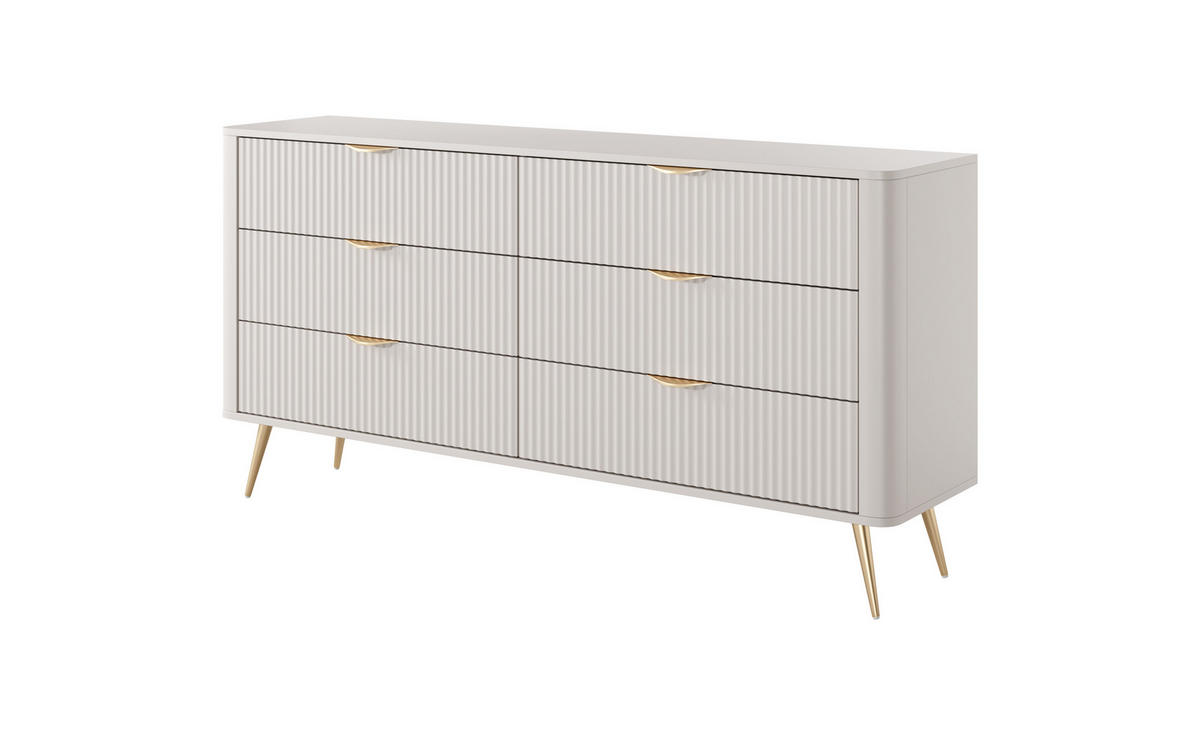 KOMMODE: 6 Schubladen, Kaschmir, goldene Beine, 163,2 x 81,2 x 38 cm - Kaschmir, Holzwerkstoff (163.2/81.2/38cm) - 3XE LIVING