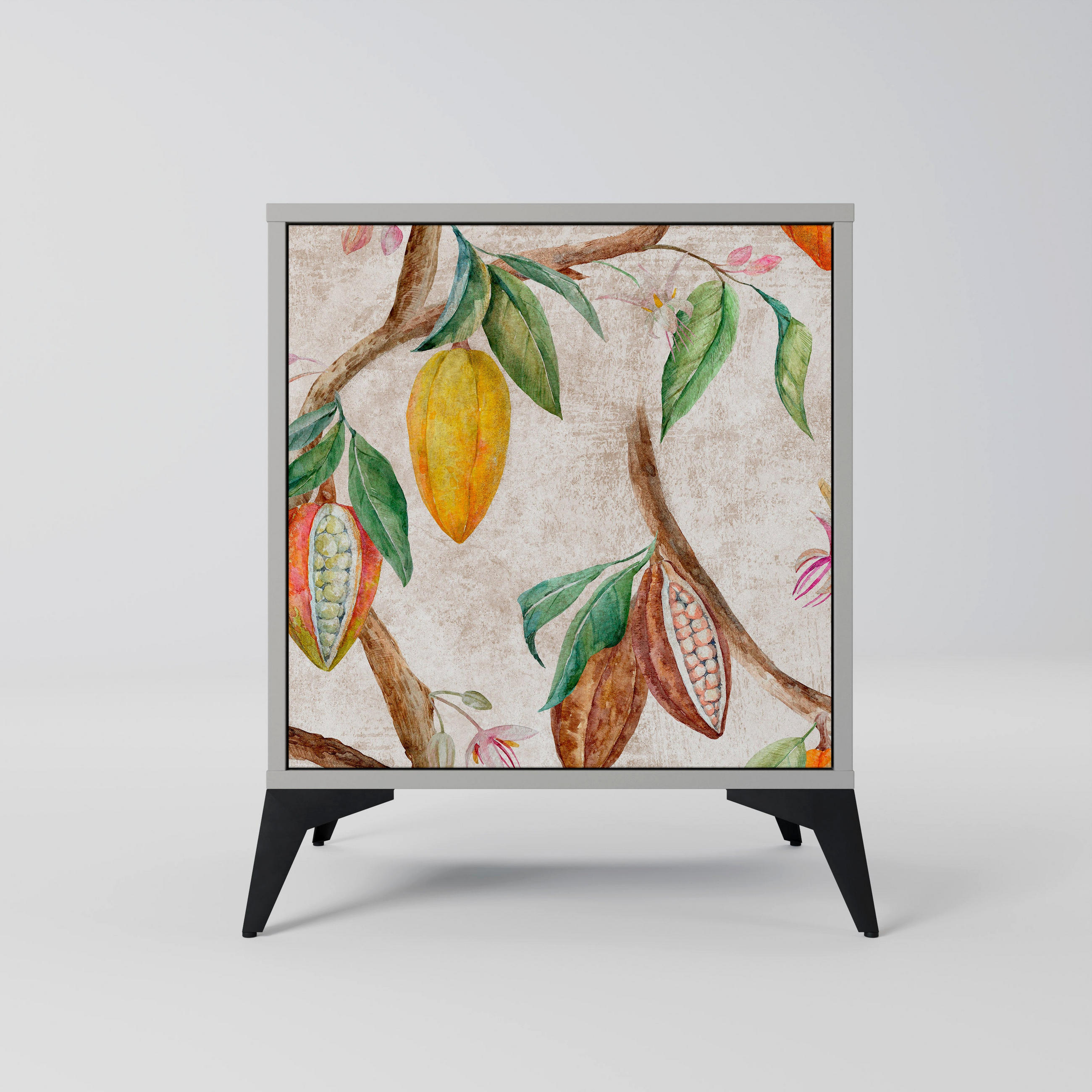 SIDEBOARD COCOA FRUITS, Grau, 57,5x42x70,5 cm, Schwarze Metall-Sternfüße - Multicolor/Schwarz, Holzwerkstoff/Metall (57.5/70.5/42cm) - SpaceRebels