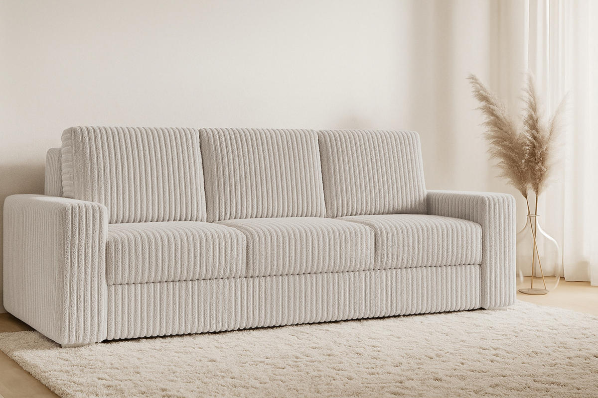 SOFA TIMON 245cm breit in Cord Ecru - Ecru, Holz/Holzwerkstoff (245/90/92cm) - Deine Möbel 24