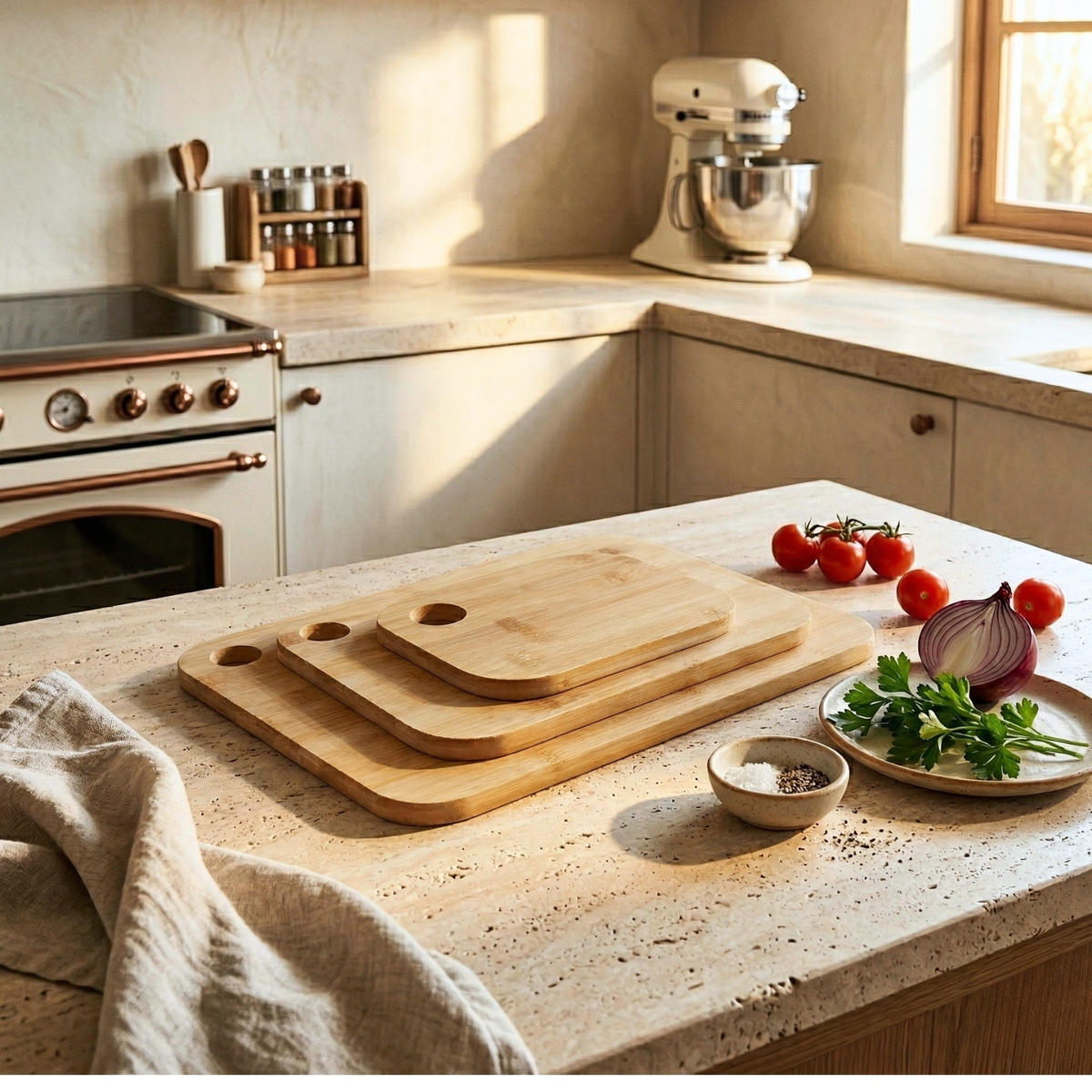 SCHNEIDEBRETT-SET Tris Bambus 3er-Set - Beige, Naturmaterialien (29/38cm) - AROMELIO