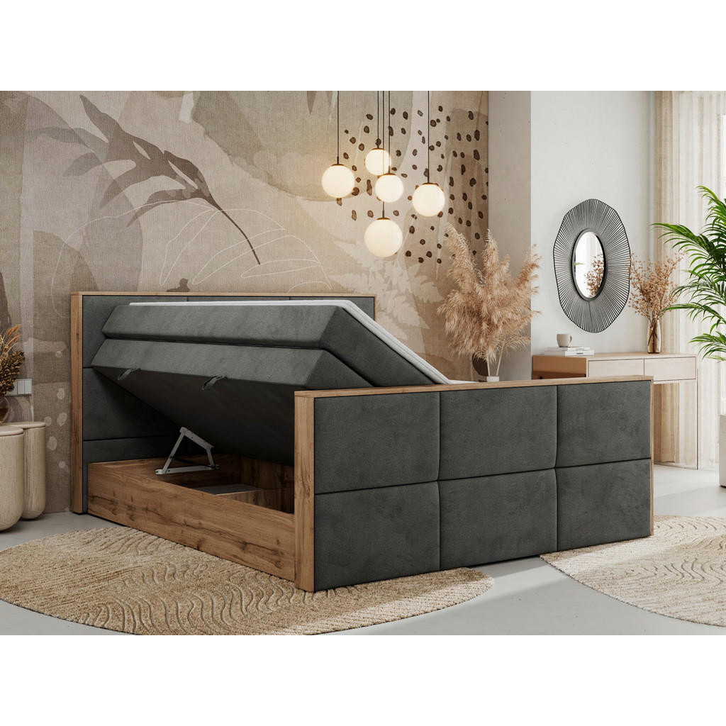 Thumbnail - MKS Boxspringbett, Dunkelgrau, Textil, 2-Sitzer, H3, Rechteckig, 200x200 cm, Oeko-Tex®, Schlafzimmer, Betten, Boxspringb...