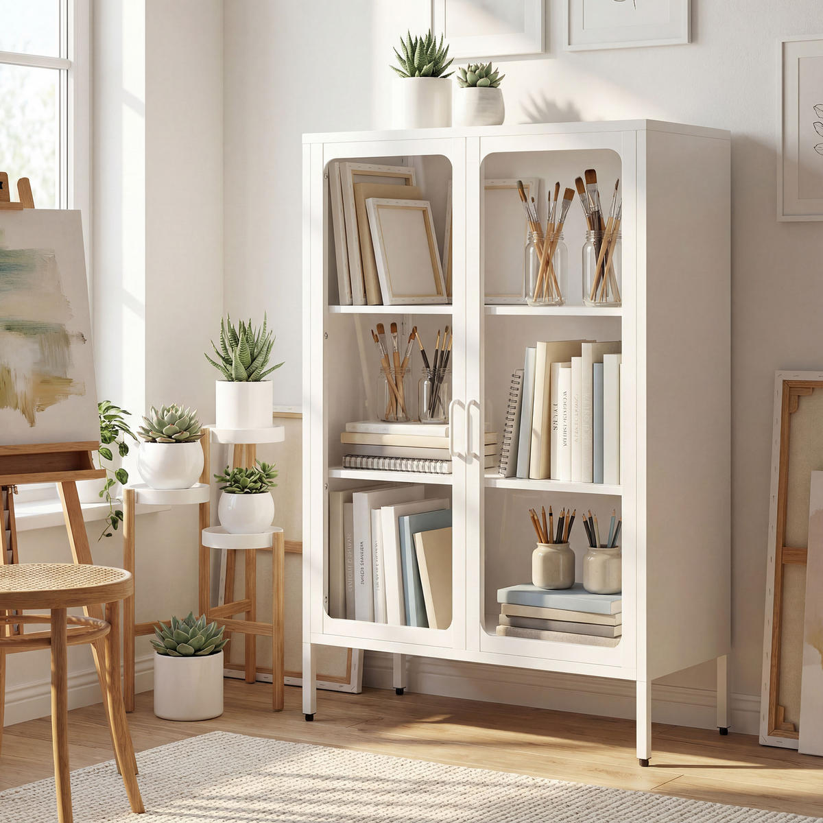 AKTENSCHRANK DE-14514 2 Glastüren mit verstellbaren Böden Weiß - Weiß, Metall (40/110/80cm) - ComfortXL