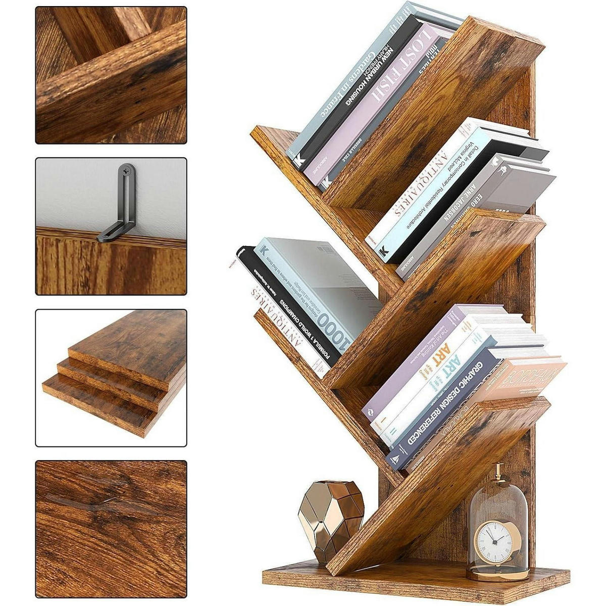 BÜCHERREGAL Baumstruktur 4 Ebenen Rustikal Braun 60 cm - Braun, Holzwerkstoff (17/60/30cm)