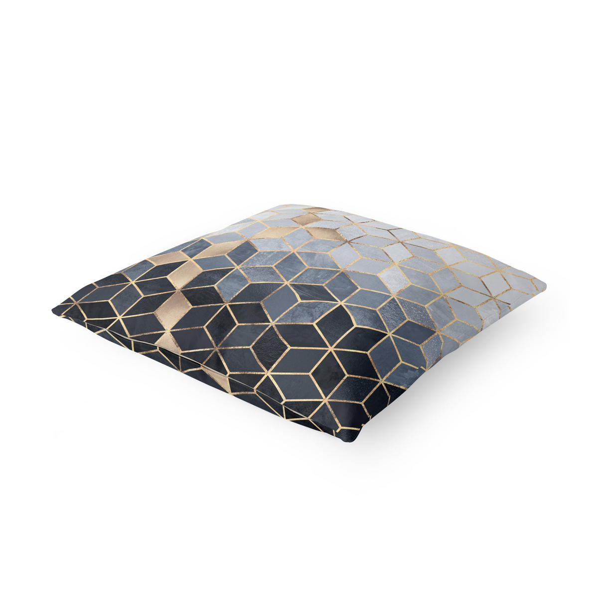 KISSENBEZUG Blau Weiß goldene Geometrie 50/50 cm - Goldfarben, Textil (50/50cm) - Bilderwelten