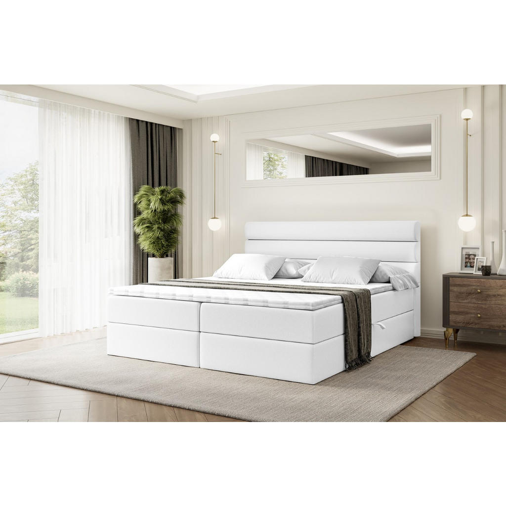 Thumbnail - Altdecor Boxbett, Weiß Hochglanz, Holzwerkstoff, Höhe ca. 20 cm, 200x200 cm, Schlafzimmer, Betten, Boxspringbetten