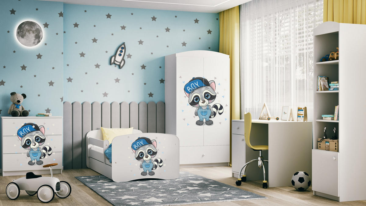 KINDERBETT Waschbär mit Schublade 160/80 90/61/164 - Weiß, Holzwerkstoff (80/160cm) - RAUMHIRSCH FURNITURE