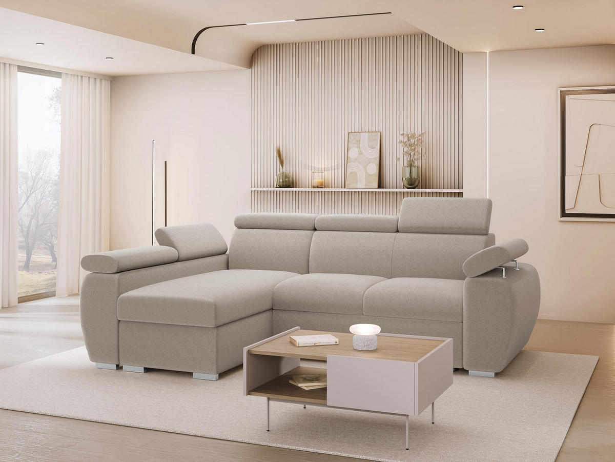 ECKSOFA Boston Mini, Seite: Links - LC+2R - Chromfarben/Naturfarben, Holz/Textil (255/170cm) - MIRJAN24