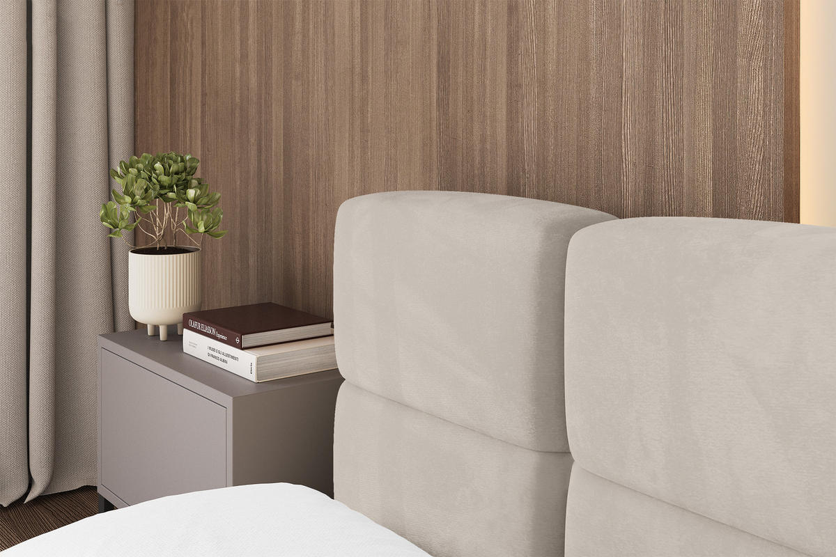 POLSTERBETT mit Bettkasten und Lattenrost, Bett mit Matratze H3/H4, Kopfteil, Boxbett, Doppelbett mit Stauraum - NATA-v1 200x200 Beige - Beige, Holzwerkstoff/Textil (200/200cm) - ALTDECOR