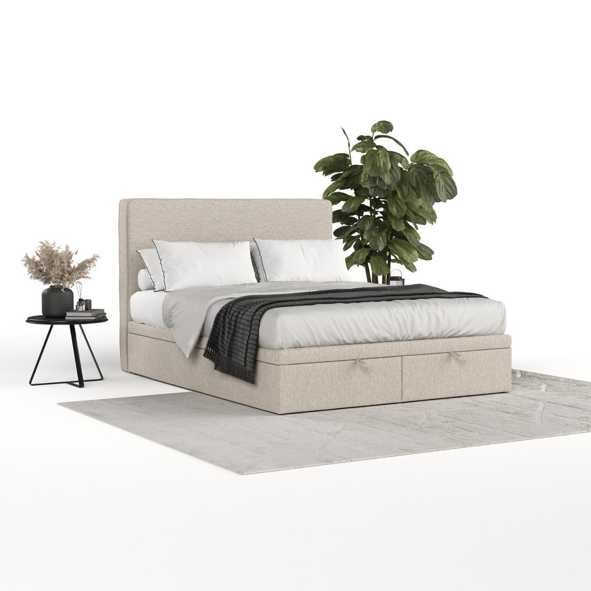 POLSTERBETT Hush mit Stauraum 140/200 cm Hellbeige im Megan Stoff - Sandfarben/Schwarz, Holz/Holzwerkstoff (140/200cm) - AltaBeds