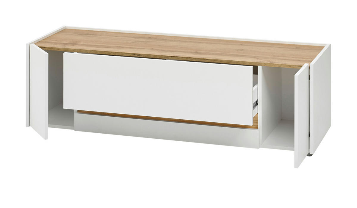 TV-LOWBOARD weiß, Eiche Wotan 140 cm, TV-Unterteil mit Schublade - Eiche Wotan/Schwarz, Holz/Holzwerkstoff (140/40/45cm) - Furn.Design