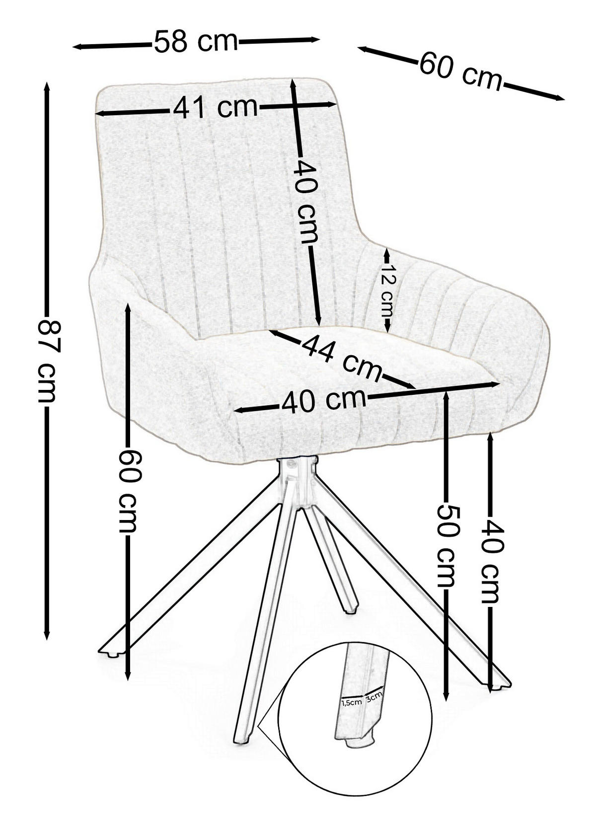 STUHL LUINO drehbar gepolsterter mit Steppung - braun - Chenille - Schwarz/Braun, Textil/Metall (58/87/60cm) - NEW HOME