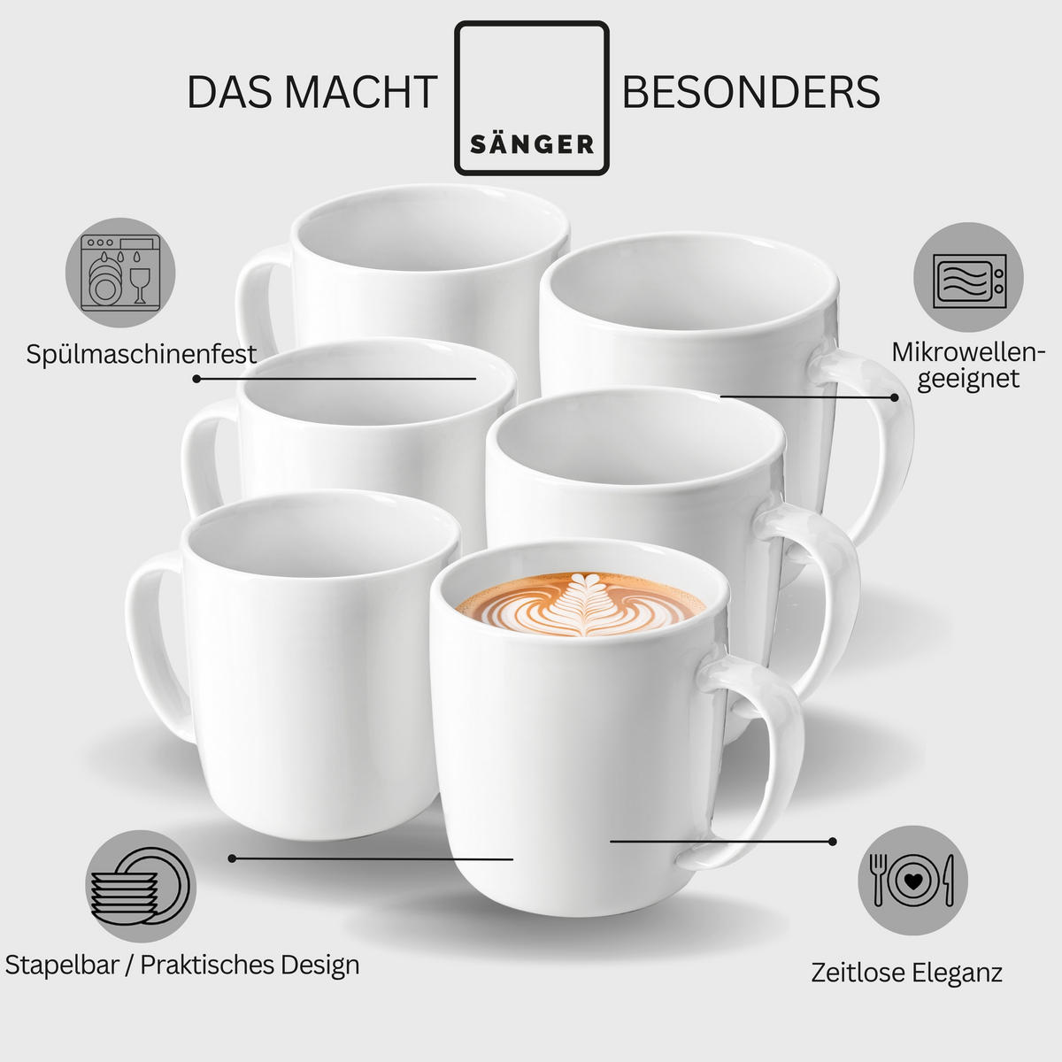 KAFFEEBECHER MARLO - 6 teilig aus Porzellan - Weiß, Keramik (0.35L) - Sänger