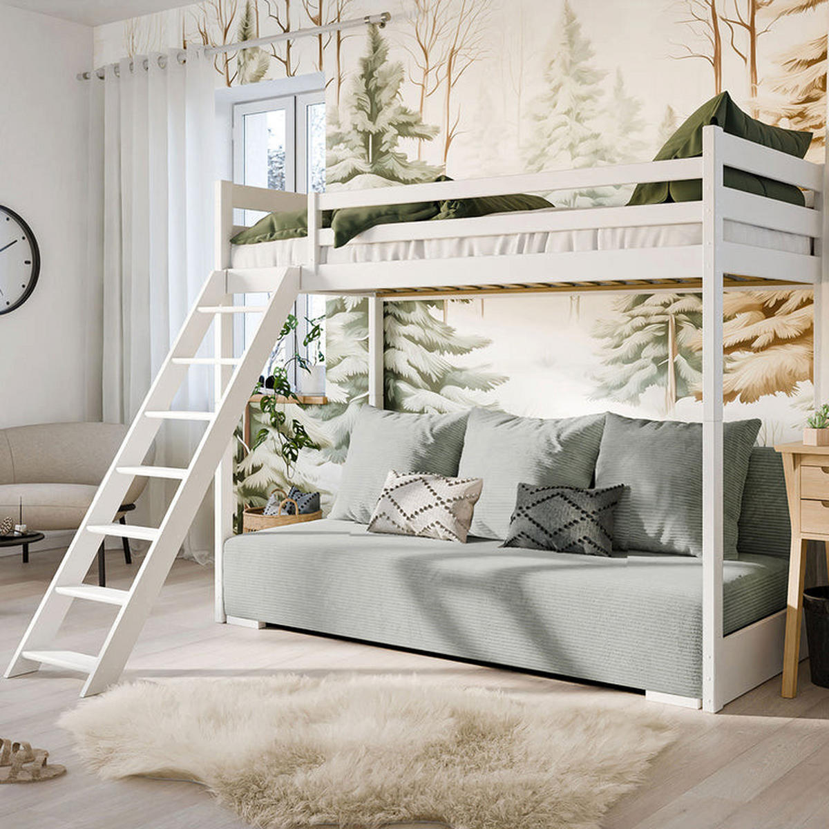 HOCHBETT 90/200 Orlane Weiß und grau - Weiß, Holz (90/200cm) - Petits-meubles