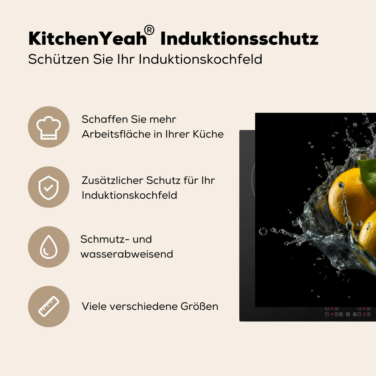 HERDABDECKPLATTE Zitrone - Obst - Gelb - Schwarz 90x52 cm - Gelb, Kunststoff (90/0.2/52cm) - MuchoWow