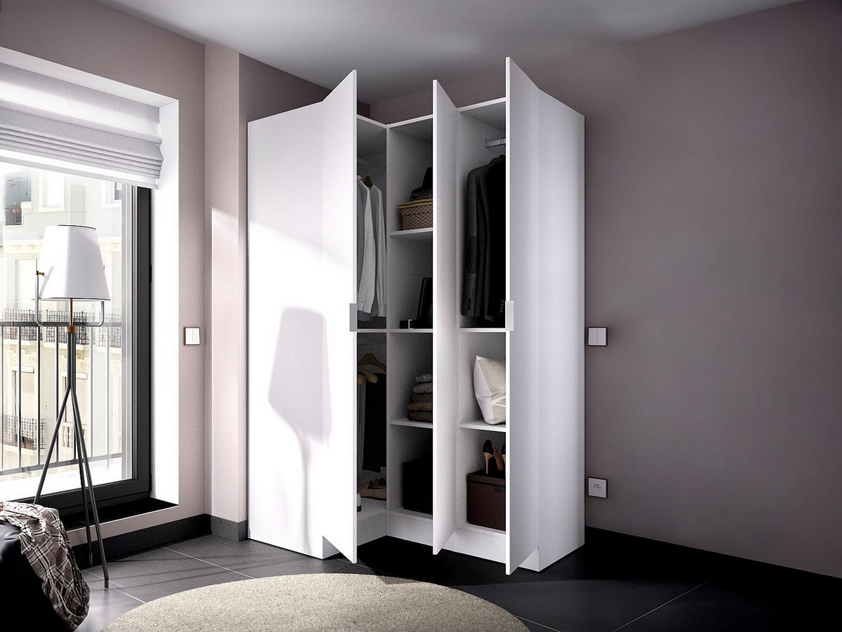 KLEIDERSCHRANK - 132 cm x 92 cm - Holz, Platte - Weiß - LISTOWEL - Weiß, Holz (132/184/92cm) - Vente-Unique