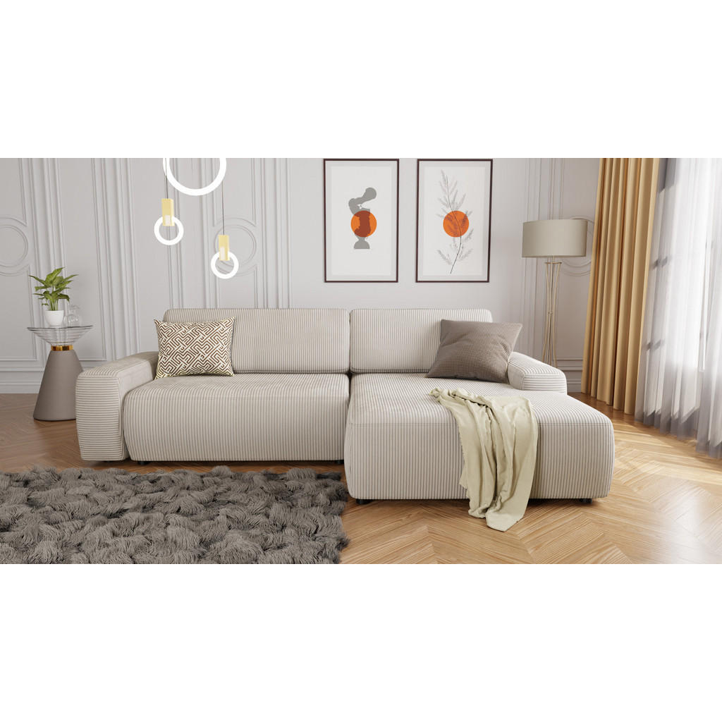 Thumbnail - S-Style Möbel Ecksofa, Beige, Textil, Echtholz,Buche, Birke, 5-Sitzer, Füllung: Silikon,Silikon,Polyetherschaumkern, Eck...