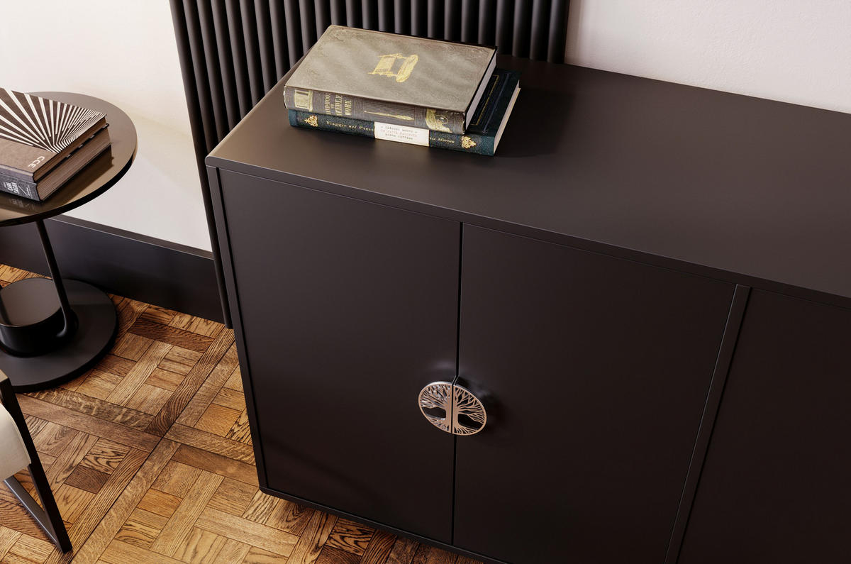 SIDEBOARD Lotta, Schwarz, Silberne Griffen, Abgerundete Kanten - Schwarz, Holzwerkstoff (139/75/40cm) - Dancan