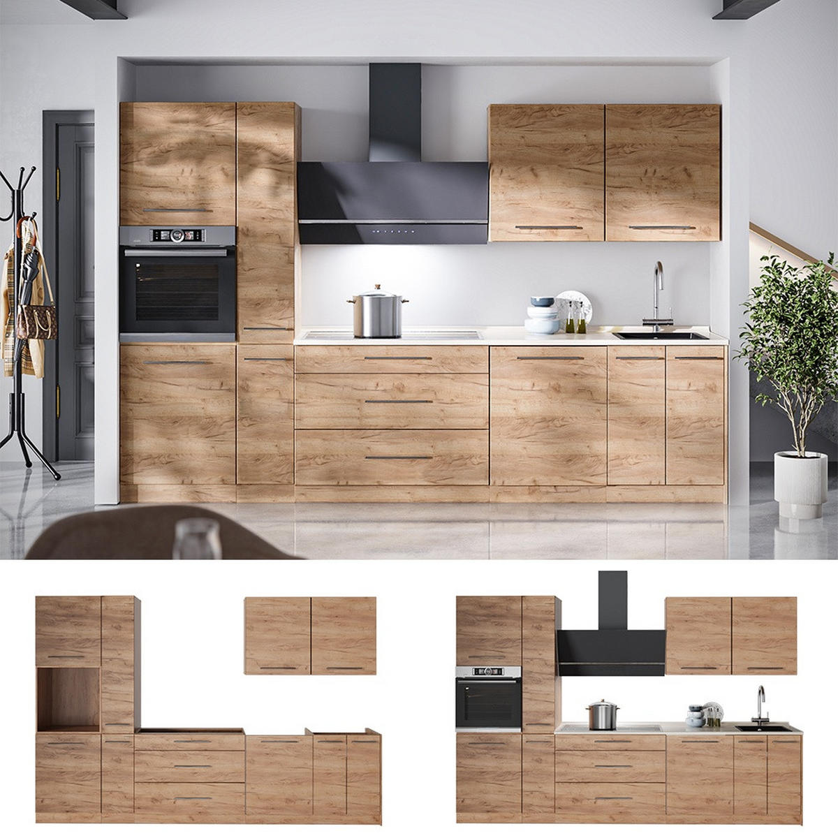 KUCHYNKA Fame-Line, Dub Goldkraft/Dub Goldkraft, 310 cm, AP Marble - dub medový, kompozitné drevo (310/206.8/60cm) - Vicco