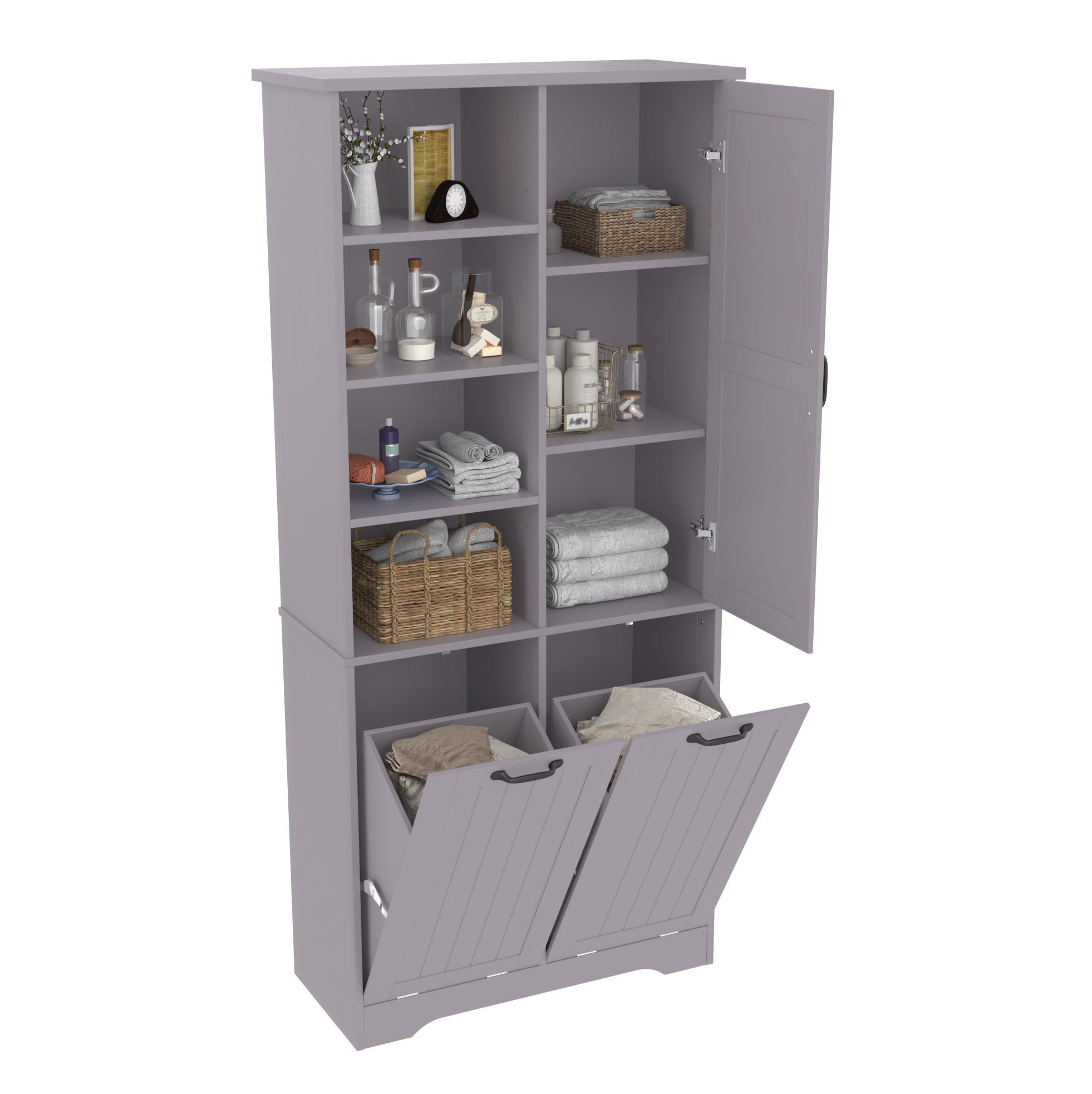 HOCHSCHRANK 78/35/172,7 cm aus MDF mit feuchtigkeitsbeständiger Lackierung und 2 Wäschekörben Grau - Grau, Holzwerkstoff (78/172.7/35cm) - Modenvie