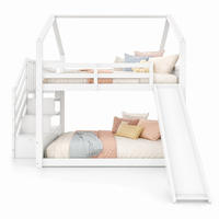 VÅNINGSSÄNG 140/200 cm i vit husdesign med förvaringstrappa, rutschkana och räcke - Vit, Trä (140/200cm) - STILVORA