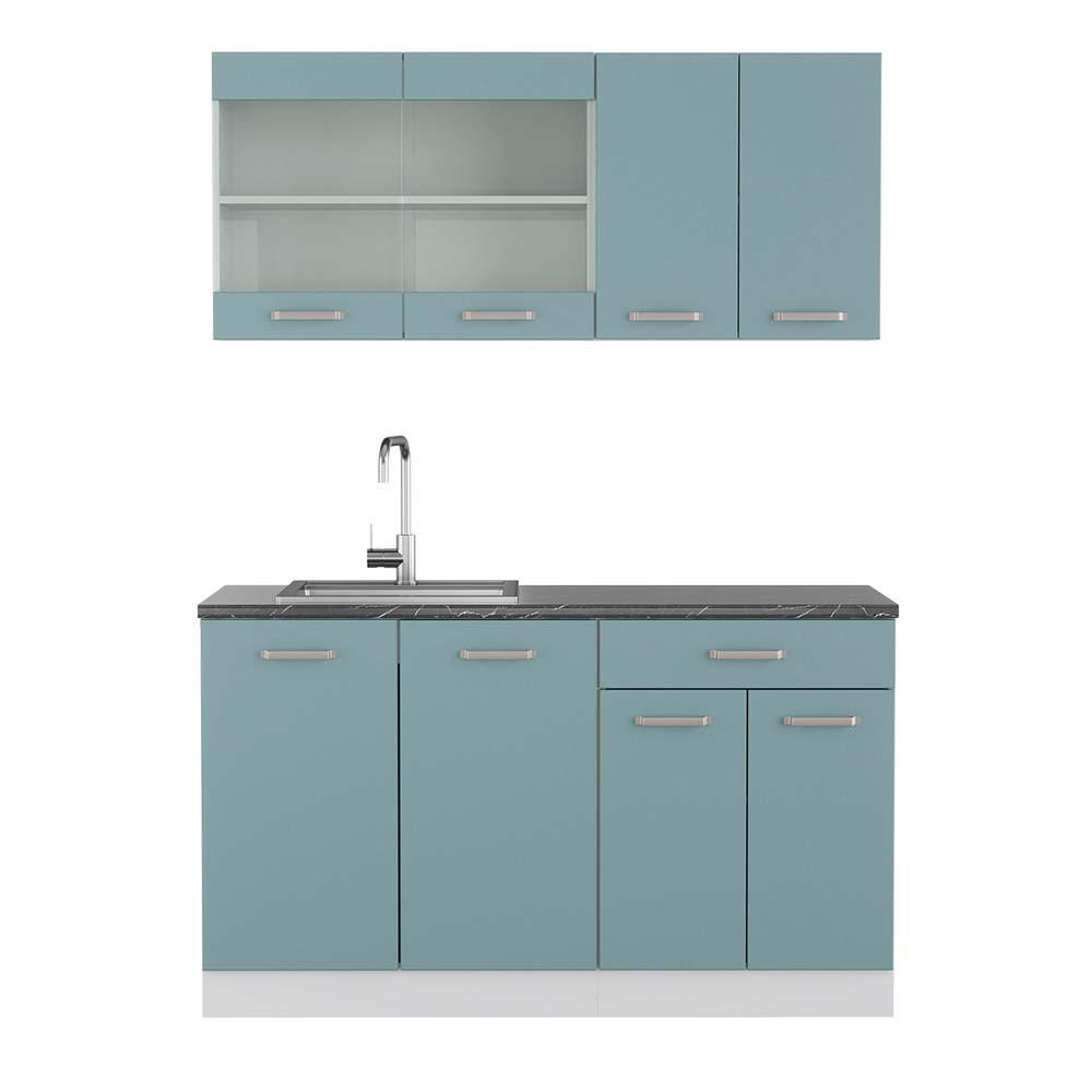 SINGLEKÜCHE R-Line Blau-Grau/Weiß 140 cm, AP Anthrazit - Blaugrau/Weiß, Holzwerkstoff (140/81.6/60cm) - Vicco