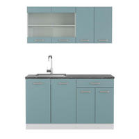 SINGLEKÜCHE R-Line Blau-Grau/Weiß 140 cm, AP Anthrazit - Blaugrau/Weiß, Holzwerkstoff (140/81.6/60cm) - Vicco