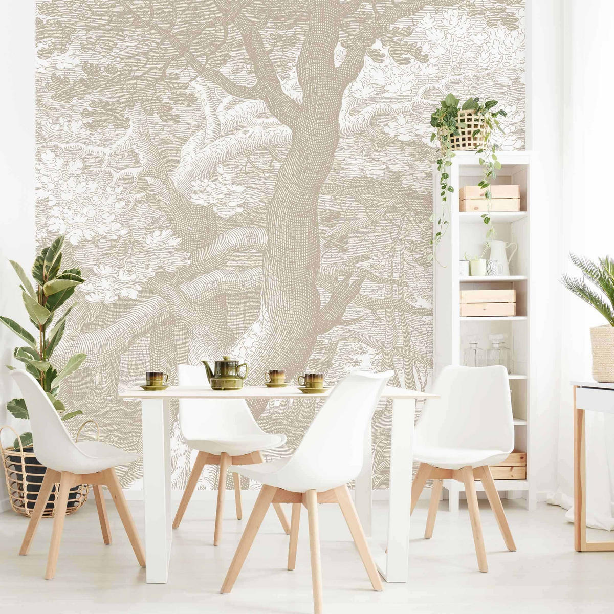 FOTOTAPETE Im Wald Kupferstich in Beige 288/288 cm - Eichefarben, Papier (288/288cm) - Bilderwelten