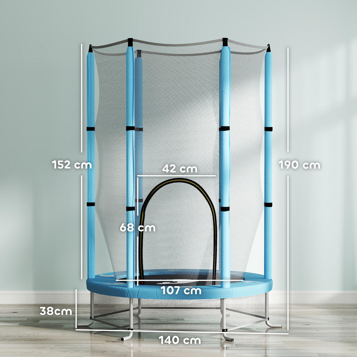KINDER TRAMPOLIN, Hellblau, Stahl, Kunststoff - Hellblau, Metall (140/140cm) - AIYAPLAY