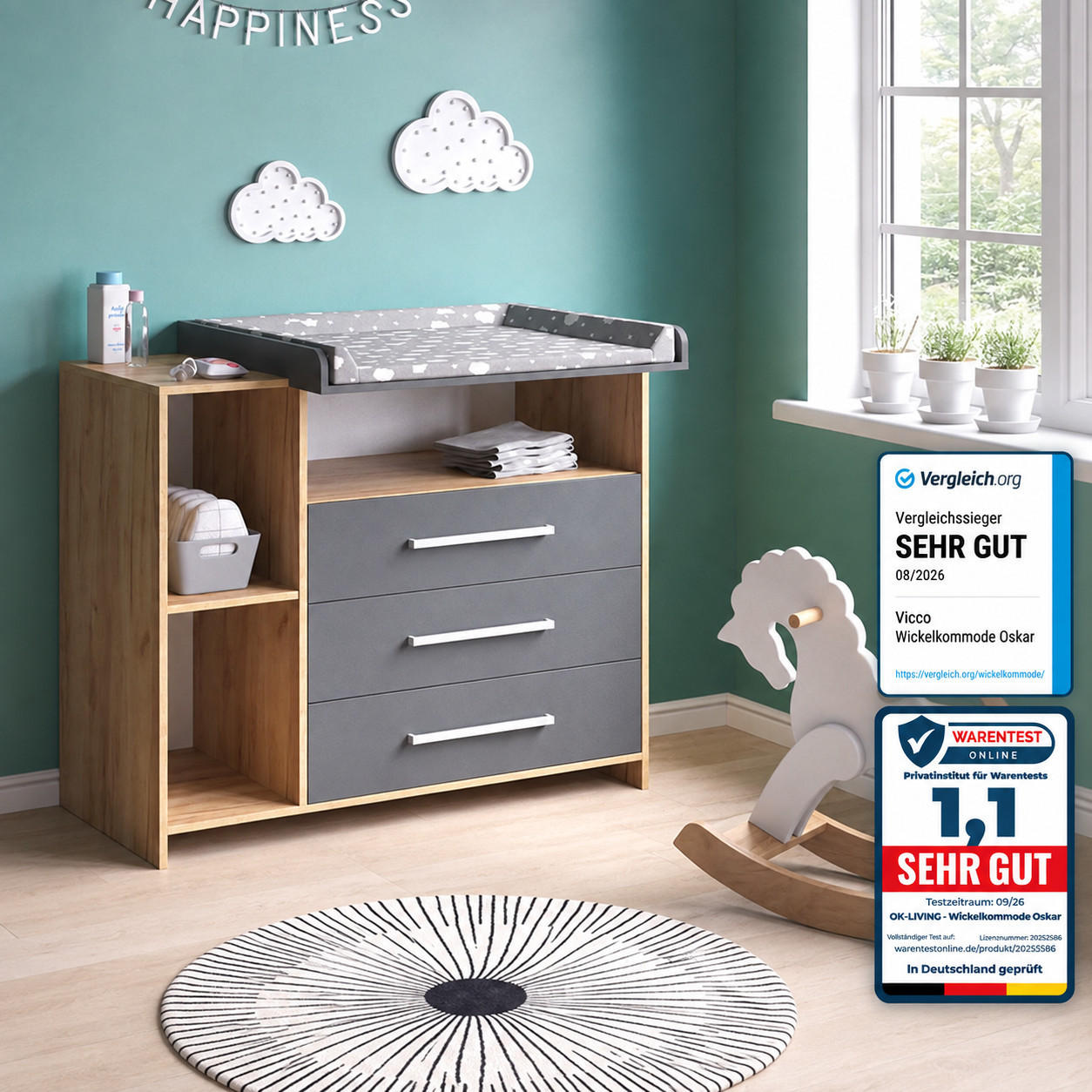 UNITATE DE SCHIMBARE Oskar Stejar antracit/Goldkraft 113x93 cm cu 3 sertare