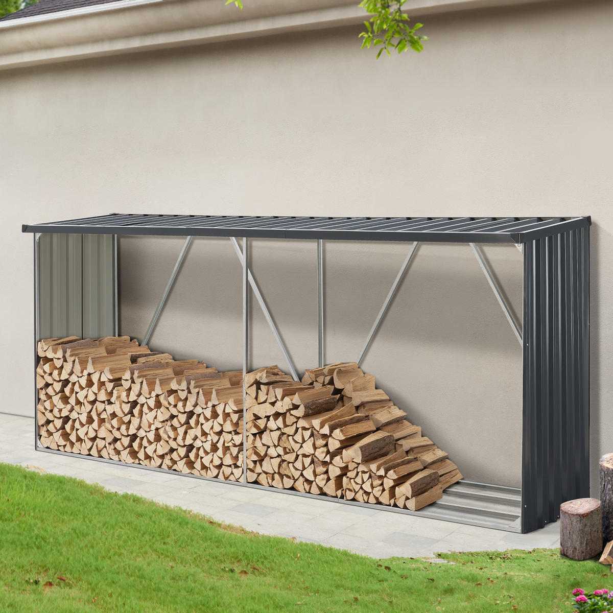 BRENNHOLZUNTERSTAND Kalmar - Anthrazit, Metall (352/152/80cm) - casa.pro