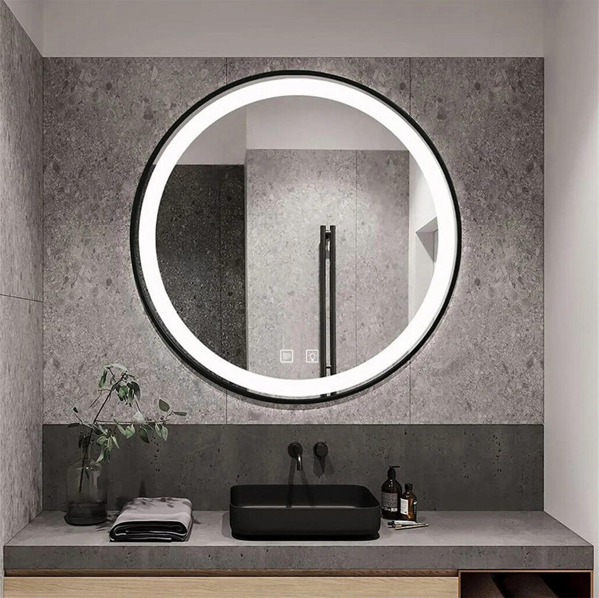 SPIEGEL Rea Led 70cm Mmj Black - Schwarz, Glas (70/70/70cm) - REA
