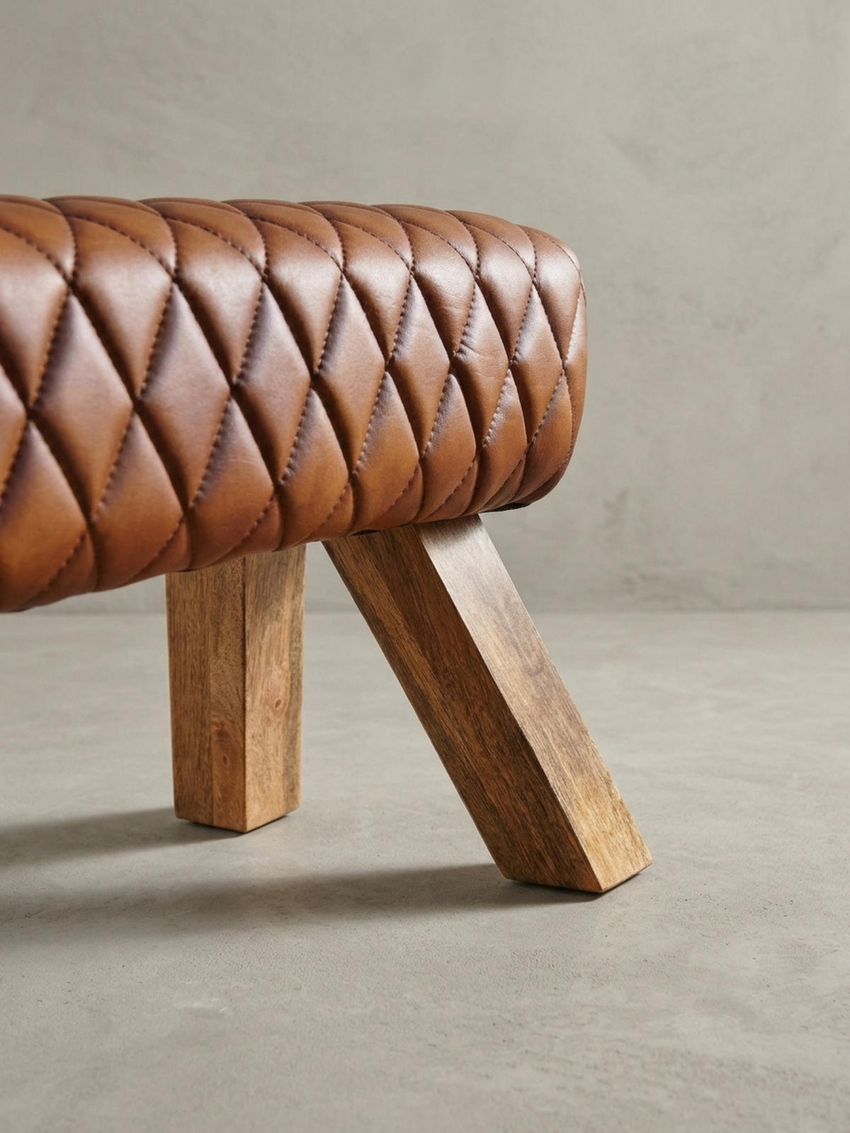 SITZBANK – Leder/Mango Massivholz, ohne Lehne - Braun, Mangoholz/Leder (89/46/35cm) - KADIMA DESIGN