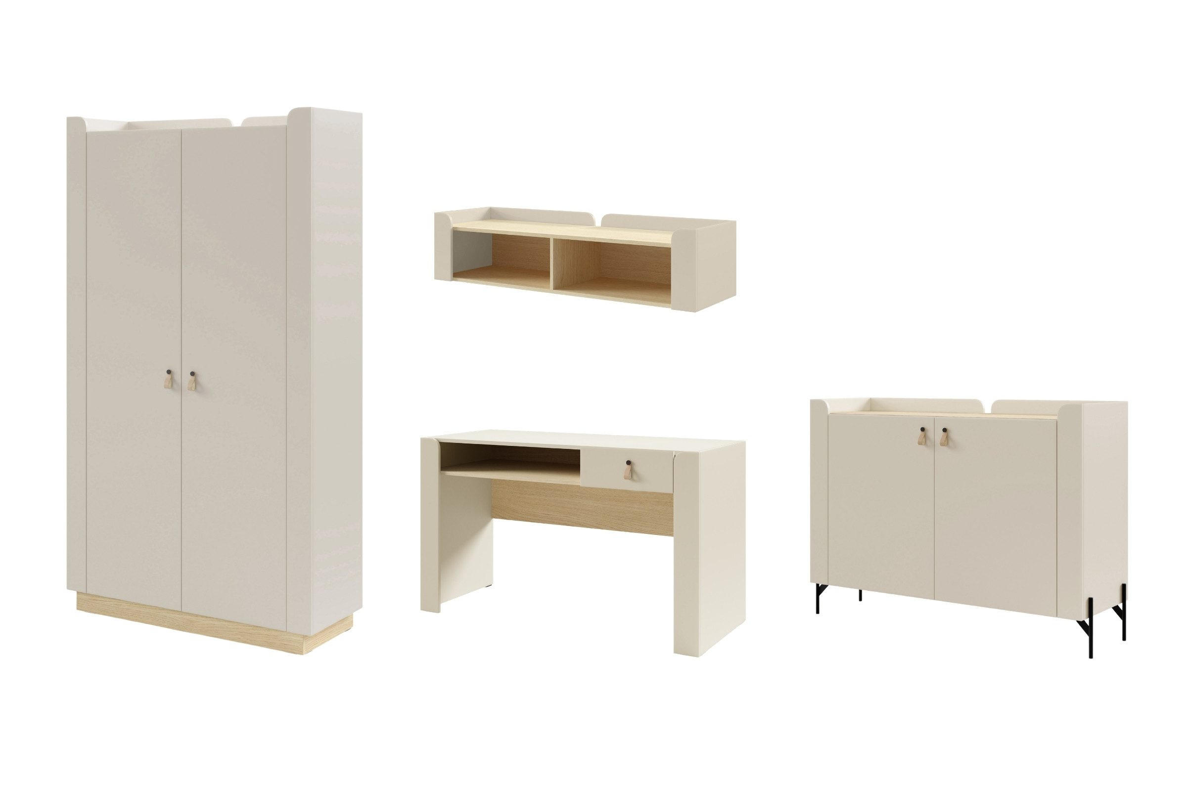 JUGENDZIMMER-SET SOVI D 4-teilig in Macadamia / Eiche Mavelie - Eichefarben/Beige, Holzwerkstoff (360/201/52cm) - Deine Möbel 24