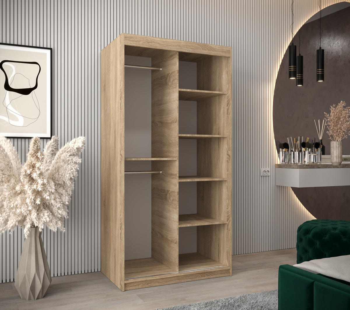 SCHWEBETÜRENSCHRANK 200/100/62 2-türig - Silberfarben/Sonoma Eiche, Holz/Kunststoff (100/200/62cm) - MÖBEL KRYSPOL