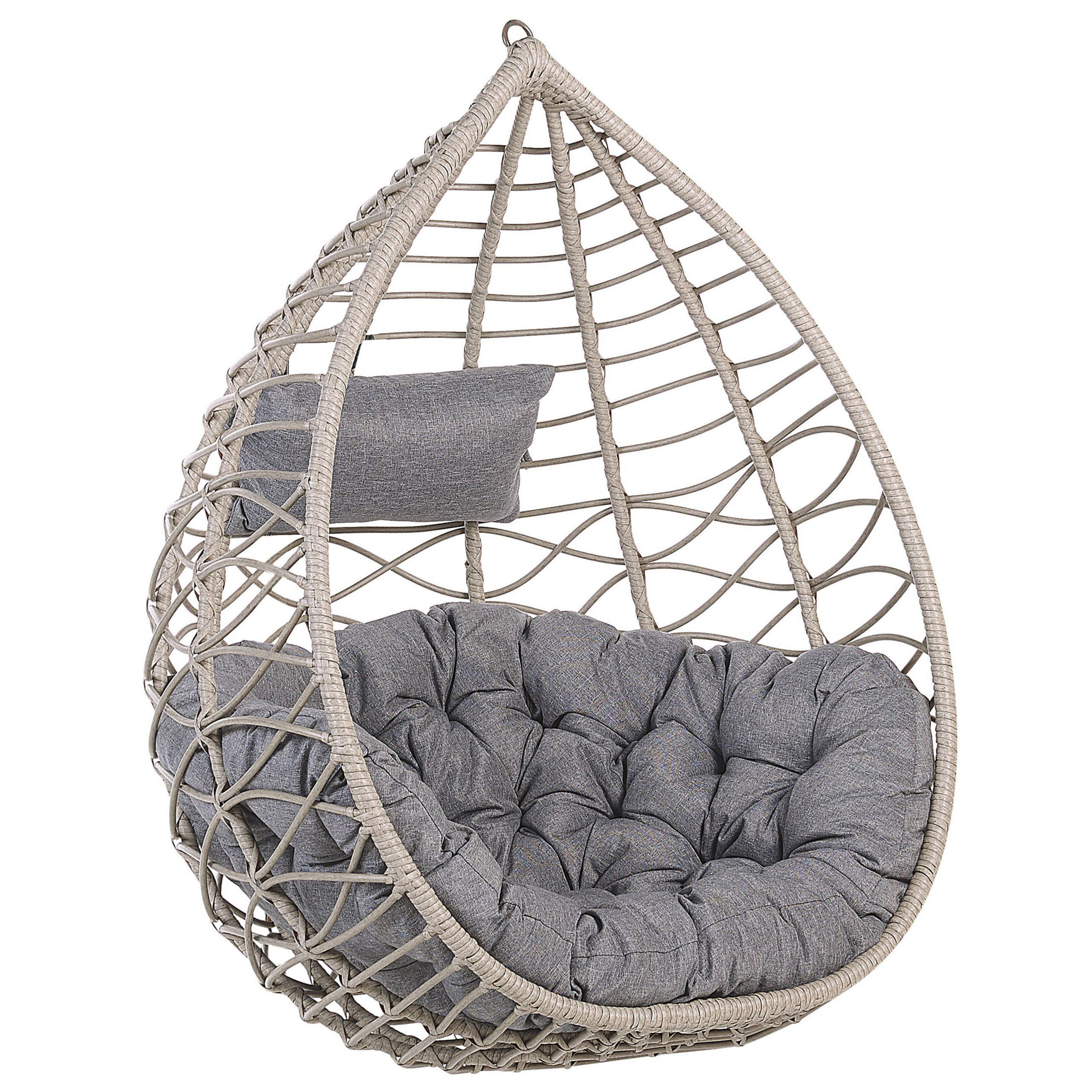 HÄNGESESSEL PE Rattan taupe/grau mit Sitzkissen 97 cm Arsita - Grau, Kunststoff (100/121/97cm) - Beliani